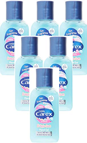 6 x Cussons CAREX BUBBLE GUM Refreshing HAND GEL Antibacterial 50ml Pocket Size