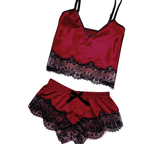 Dunacifa Women Lingerie Sexy Satin Sling Sleepwear Nightweat Lace Bowknot Nightdress Underwear