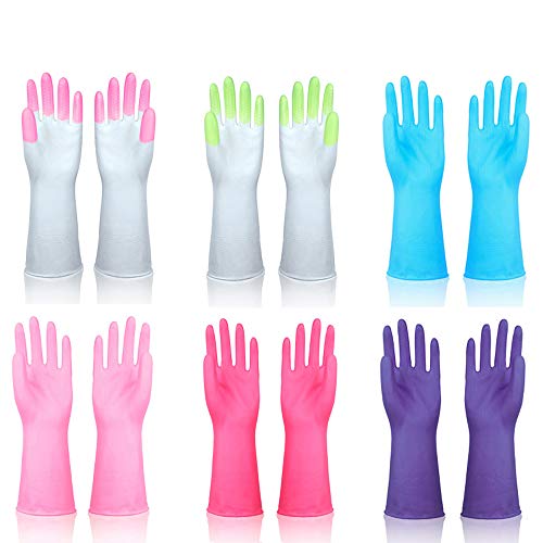 Wash up Gloves Kitchen Cleaning Rubber Gloves Waterproof for Dish Washing Laundry Household Cleaning by DreamSter (6 Pairs)