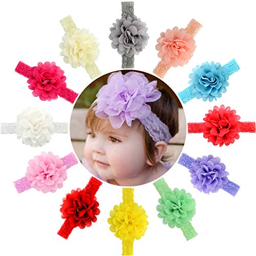 12pcs Baby Girls Headbands Chiffon Flower Lace Band Hair Accessories for Newborns Infants Toddlers