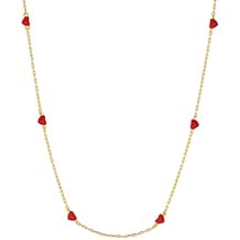 gorjana - Amour Necklace Red 15-17" - 18k Gold Plated Brass - Dainty Red Enamel Hearts - Adjustable Length - Durable and Long-Lasting