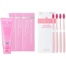 HIMALAYA PINKSALT Intensive Whitening Toothpaste 4.2oz 3Pack + HIMALAYA PINKSALT Natural Toothbrush 4Counts, Teeth Whitening Toothpaste, Medium Toothbrushes