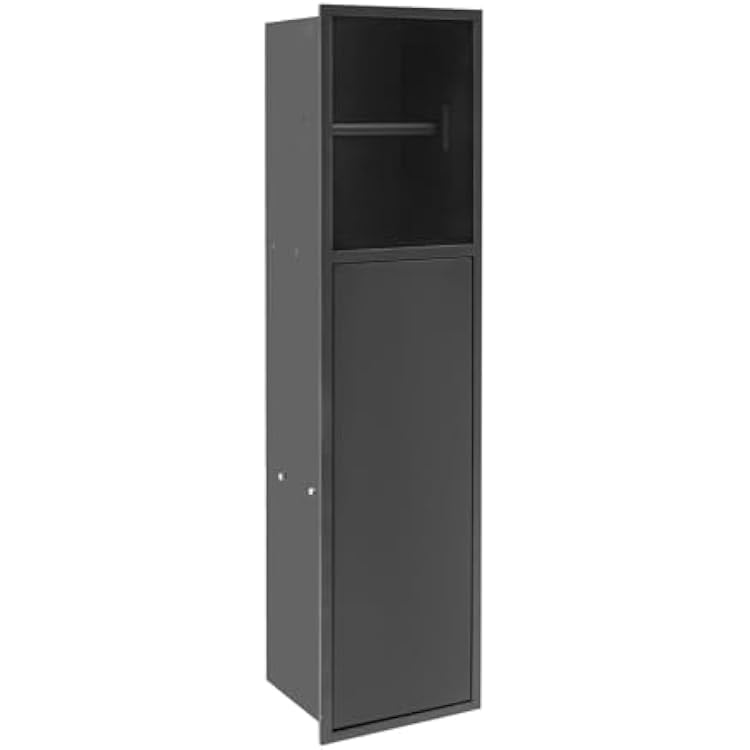 Recessed Toilet Paper Storage Cabinet 2-Tier Recessed Toilet Paper Holder with Magnetic Push-Release Inset Niche Tissue Holder for Bathrooms, Kitchens Space-Saving Large Capacity Black