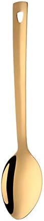 BuyGo Large Serving Spoon Stainless Steel Long Buffet Spoon Gold Solid Spoon with Mirror Polish, Dishwasher Safe, 13.07 Inch