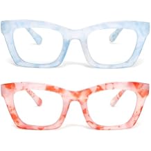 2 Pack Reading Glasses for Women Blue Light Blocking, Cute Oversized Square Computer Readers Spring Hinge