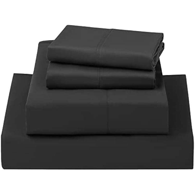 LBRO2M 1000 Thread Count 100% Cotton Full Size Sheets Set,Bed Sheet 4 Piece Sets,16 inches Deep Pocket,Bedding Super Soft Breathable,Sateen Weave Long Staple Comforterble,All Season,Black