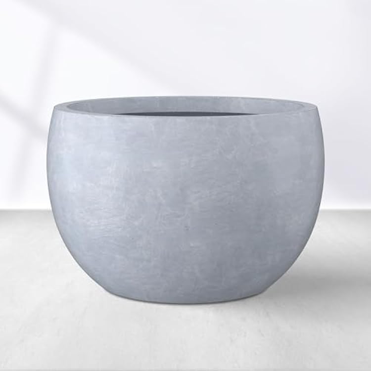 Kante 19.9 Dia Round Concrete Planter, OutdoorIndoor Large Bowl Plant Pots with Drainage Hole and Rubber Plug for Garden Patio Balcony Home, Gray