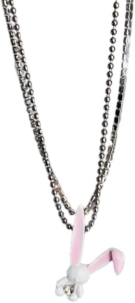 Noonsial Pink rabbit Gothic Grunge Rabbit Pendant Easter Necklace for Women and Men