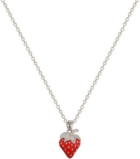 Red Enamel Strawberry Pendant Choker Necklace for Women Sweet Jewelry