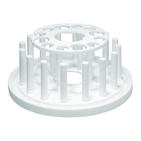 Round Test Tube Rack, 12 Holes, 16 Drying Pins, Polypropylene, White, Karter Scientific (Single)
