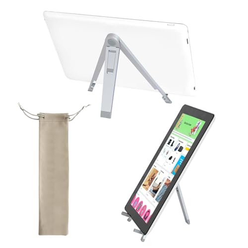 Adjustable Tablet Stand, Folding Portable Travel Desktop Office iPad 3 Legs Silicone Non-Slip Metal Stand