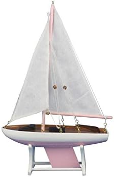 Handcrafted Nautical Decor Wooden Decorative Sailboat Model 12" - Pink Model Boat