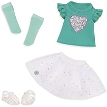 Glitter Girls 14-Inch Doll Clothes Sparkling with Style Glittery Top and Skirt Regular Outfit - Doll Top & Skirt, Green White - 3+ Years