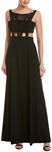 Aidan Mattox Womens Crepe and Lace Gown with Trim Detail and Cut Outs