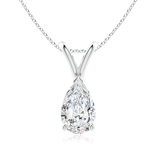 Lab-Grown V-Bale Pear-Shaped Teardrop Diamond Solitaire Pendant in Silver 18 Inch Chain 0.76-2 carat, Color-H, Clarity-SI2 IGI Certified 1-2 Ct