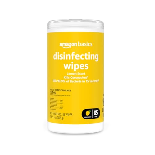 Amazon Basics Disinfecting Wipes, Lemon Scent, Thick All Purpose Cleaning Wipes, SanitizesCleansDisinfectsDeodorizes, 85 Count