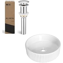 KES Polished Chrome Bathroom Sink Drain Without Overflow Round Ceramic Countertop Modern Sink, S2008D-CH-TEM+BVSC129