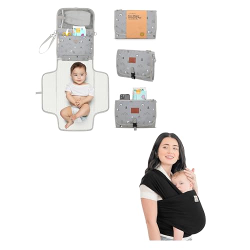 KeaBabies Portable Diaper Changing Pad and Baby Wrap Carrier - Waterproof Foldable Baby Changing Mat - All in 1 Original Breathable Baby Sling, Hands Free Baby Carrier Sling