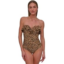 DKNY Womens Pin-up Ruffle Bandeau One Piece Swimsuit with Tummy Control