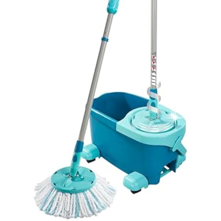 Leifheit Clean Twist Spin Mop and Bucket Set with Rollers | Telescopic Handle, 360 Joint, Spin-Dry System | Easy Glide Wheels | Blue