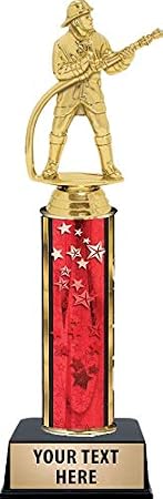 Crown Awards Firefighter Male Trophies - Red Stars Firefighter Male Trophy Award with Customized Engraving Prime