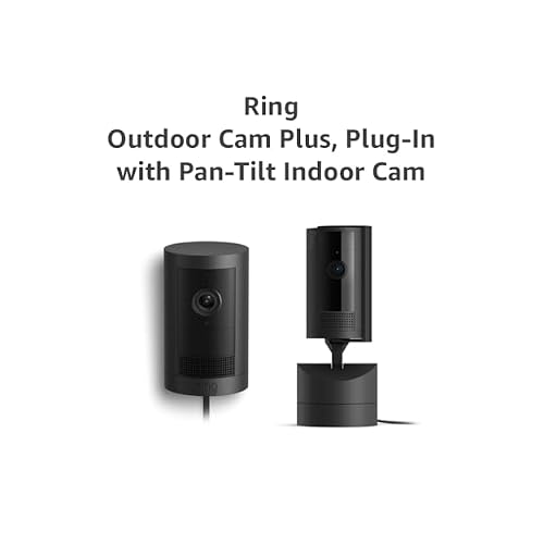 All-new Ring Outdoor Cam Plus Plug-In, Black with Ring Pan-Tilt Indoor Cam, Black