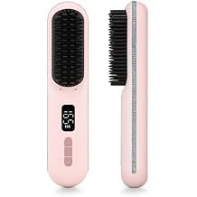 Cordless Hair Straightener Brush, Go Brush Pro, Portable Crystal Diamond Bling Mini Straightening Brush for Travel, Negative Ion Hot Comb with 9 Temps, Anti-Scald Ceramic, Fast Charging for Women