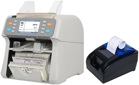 RIBAO MC-165 Two-Pocket Mixed Denomination Money Counter Machine and RIBAO 58mm Compatible Printer, Value Counting, White Bill Counter Multi Currency, CIS/UV/MG/IR Counterfeit Detection for Business