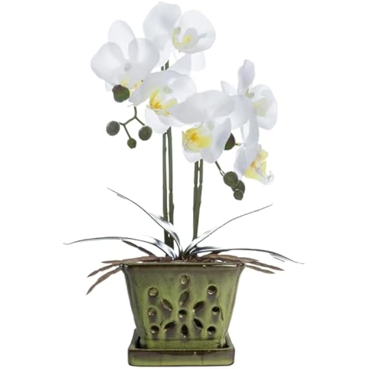 vensovo 5.5 Inch Orchid Pot with Holes Rectangular for Repotting, Ceramic Orchid Planter IndoorOutdoor Use with Enhanced Airflow & Drainage, Green