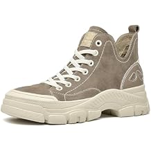 BEAU TODAY Womens Flat Sneakers, Retro Comfortable Lace-up Fashion Sneakers for Women, Buckle Decoration Casual Leather Walking Shoes