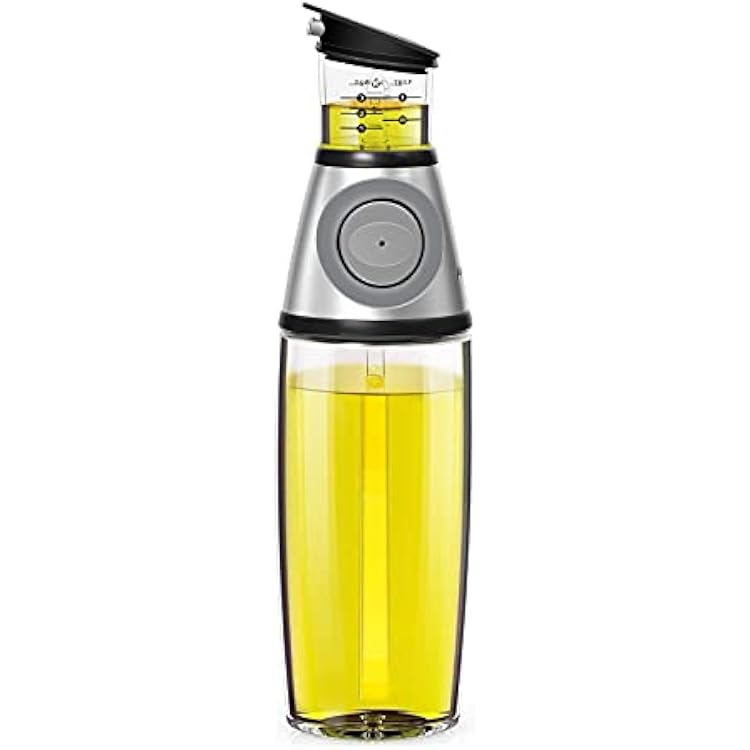 Measuring Oil Dispenser, Glass Oil Vinegar Dispenser with Measurement Marks, Easily Control Fat Intake, Drip-Free Pourer 17oz500ml Bottle