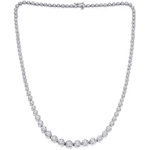 14K White Gold Diamond Tennis Necklace, 17 Inches, 12 Ct. Tw. I-J SI Natural Round Diamonds, Bezel Set