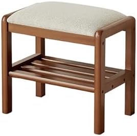 Farmhouse Wooden Entryway Bench with Shoe Storage Upholstered Fabric Seat Perfect for Bedroom Living Room Hallway Walnut Finish Stylish & Functional