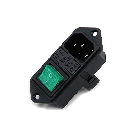 Semetall Inlet Module Plug 3 Pin IEC320 C14 Power Socket Inlet Module Plug Fuse Switch 5A Fuse Switch Male Power Socket 10A 250V Rocker Switch Green,Black
