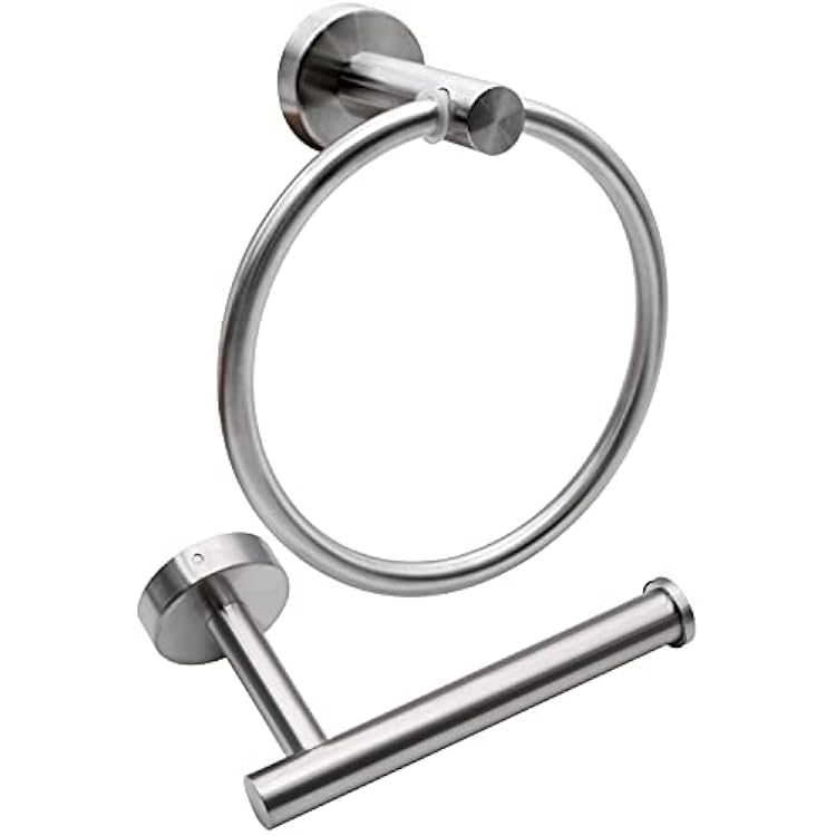 Toilet Paper Holder and Towel Ring Set, Sturdy Bathroom Hardware Set, Stainless Steel Hand Towel Holder and Towel Hanger with Hardware Pack, for Bathroom Kitchen 2pcs Brushed Nickel