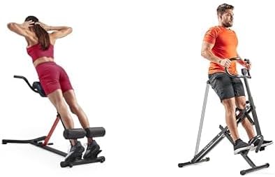 Sunny Health and Fitness Unisex's Station Hyperextension Roman Chair with Dip Station, Black + Upright Row-N-Ride, Versatile Full-Body Workout Squat Assist Trainer, Easy Setup & Foldable, Rower
