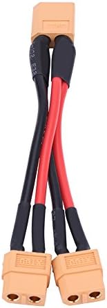 Lithium Battery Parallel Cable, High Current 14AWG Adapter for Extended Runtime, RC Battery Connector Cable with Dual Output(1 Male to 2 Female)