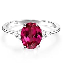 LUO 925 Sterling Silver 9x7mm Oval Shaped Birthstone Gemstone Rings for Women, Engagement Ring Birthstone Jewelry Wedding Promise for Lady Size 3-13