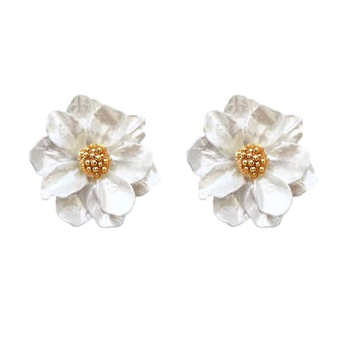 White Flower Earrings For Women, Irregular Floral Design Statement Drop Dangle Earrings for Vacation Fashion Jewelry Gift