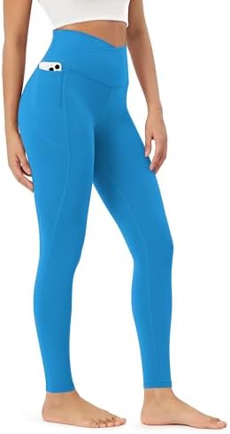 ODODOS Women's Buttery Soft Leggings with Stay-Put Pockets, 25" / 28" Crossover High Waist Lounge Yoga Pants