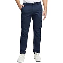 VOPOKER Cargo Pants for Men Cotton Fabric 6 Deep Pockets Straight-Leg Design Work Pants for Men Navy Blue 40