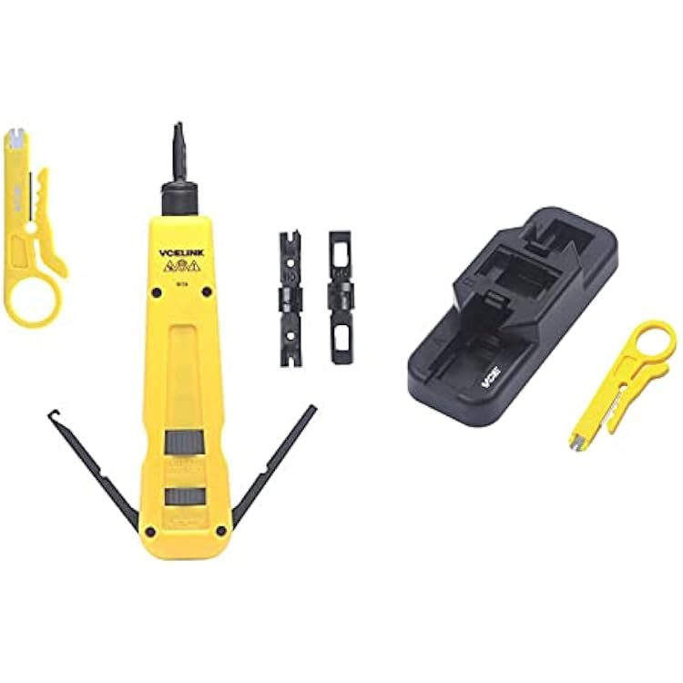 VCE Combo Keystone Punch Down Stand and Mini Wire Stripper Cutter with Punch Down Impact Tool with 110 and 66 Blades