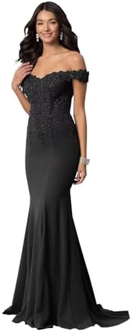 Lace Off Shoulder Mermaid Bridesmaid Dresses for Women 2022 Long Satin V Neck Beaded Formal Evening Prom Gowns with Train 616