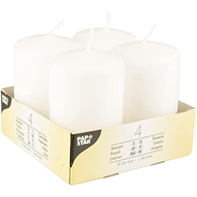 Papstar 10483 Cylinder White 4pieza S Candle 80 mm, 5 cm, 117.8 G, 100 mm, 100 mm, 82 mm