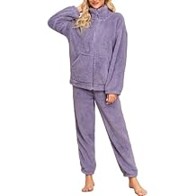 Women's Flannel Pajama Set Winter Warm Long Sleeve with Pockets and Pants Soft Cozy Loungewear