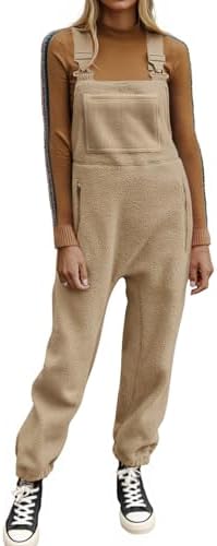Ebifin Women's Fleece Warm Overalls Winter Loose Casual Jumpsuits with Pockets
