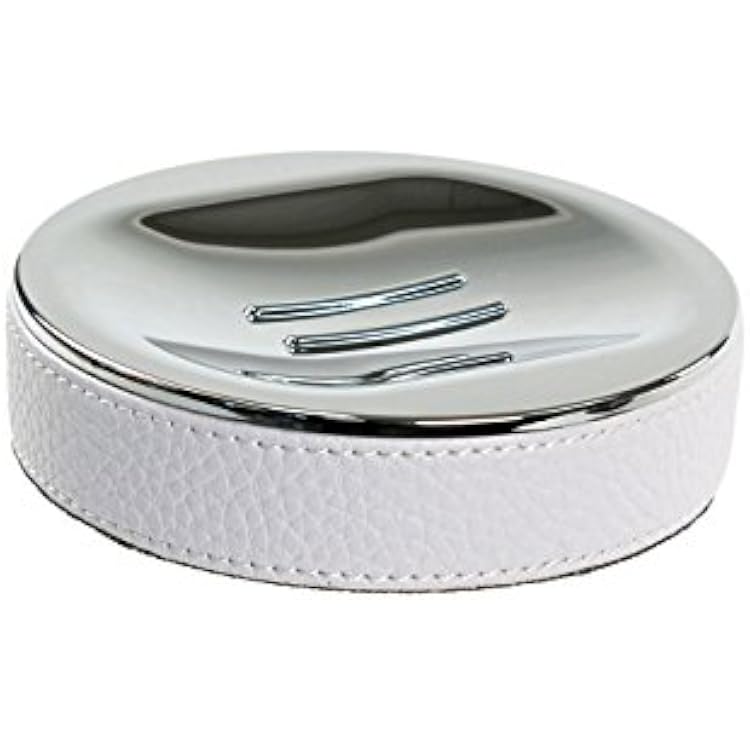 Gedy Alianto Color Round Soap Dish Made from Faux Leather, White