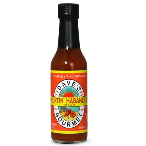 Daves Gourmet Hurtin Habanero Hot Sauce - Balanced Moderate Heat with Habanero, Garlic & Spices - Hot Sauce - Ideal for Grilled Meats, Eggs & More - Gluten-Free, Low Sodium Sauce - 5oz Pack of 1