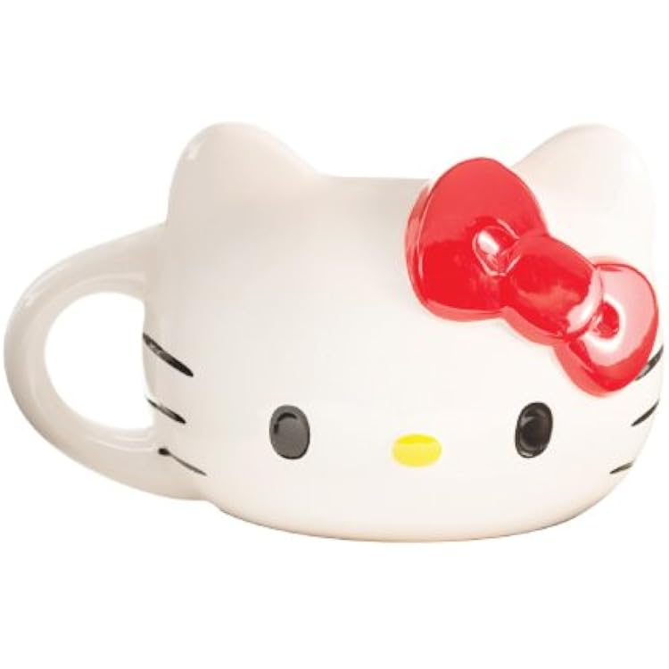 Vandor 18001 Hello Kitty Sculpted Ceramic Mug, White, Red, Black, and Yellow