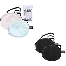 eZAKKA 2+2 PCS Silk Eye Patch for Adults Kids, Eyepatch for Left Right Eye Lazy Eye After Surgery (M, Pink+Green) & L, Black+Black